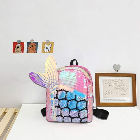 Kids Toddler Backpack Cute Mermaid Reversible Sequin Mini School Bag PU Leather Waterproof Backpack for Girls Blue
